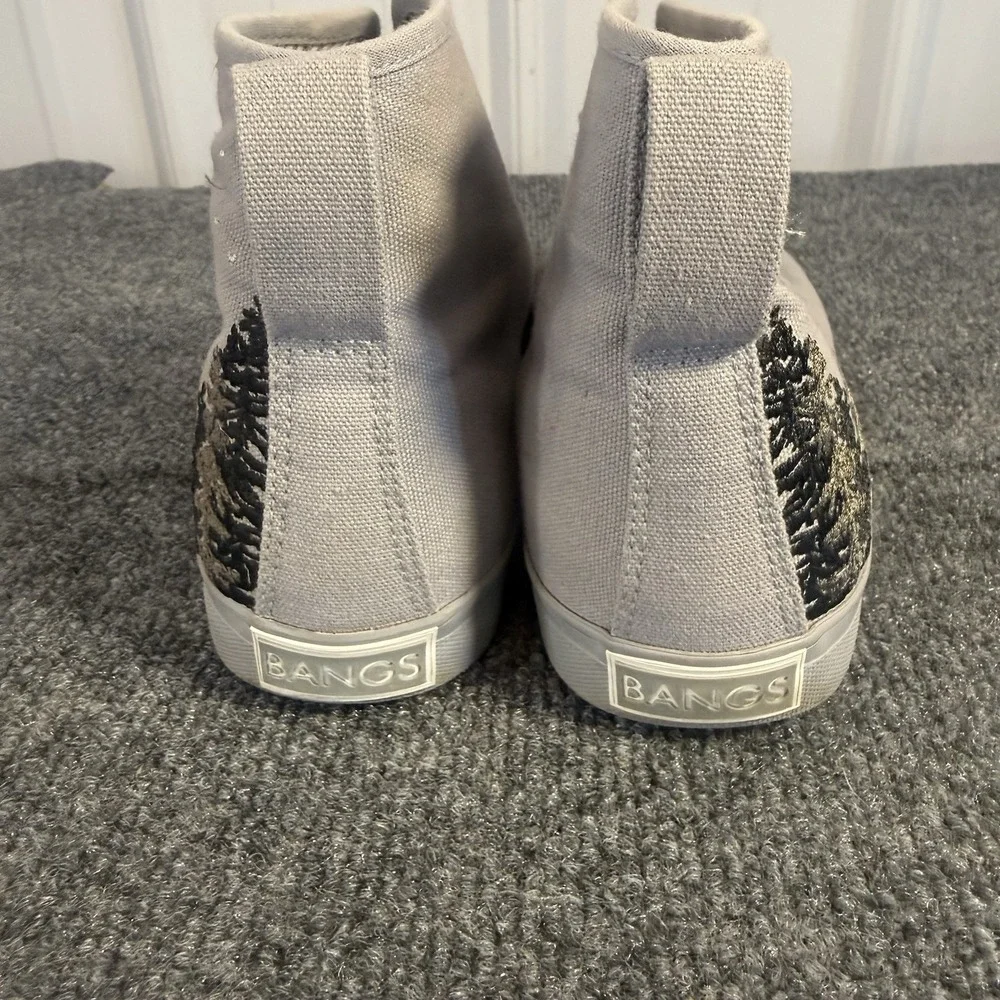 BANGS Gray Canvas High Top Sneakers Moon Forest Embroidered Women's 9.5